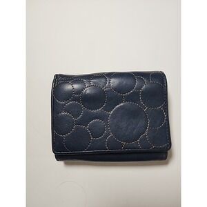 Dunhill Black Leather Tri-Fold Wallet Coin Purse Circle Stitch Pattern Kiss Lock